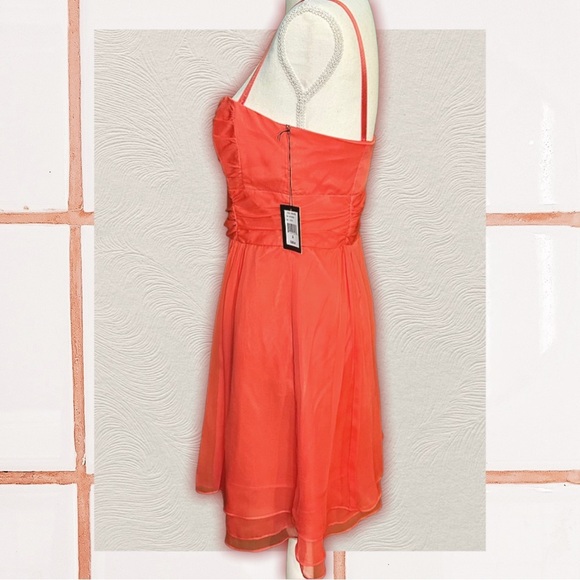 NWT Nanette Lepore Coral Silk ‘Tap’ Mini Dress With Removable Straps & Flower - Picture 7 of 11